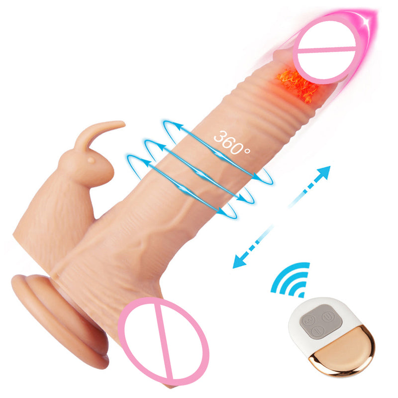 9.5 Inch Realistic Vibrating Rabbit Clit Thrusting Dildo 5*3*5 Modes