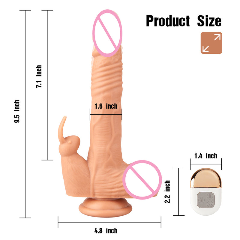 9.5 Inch Realistic Vibrating Rabbit Clit Thrusting Dildo 5*3*5 Modes