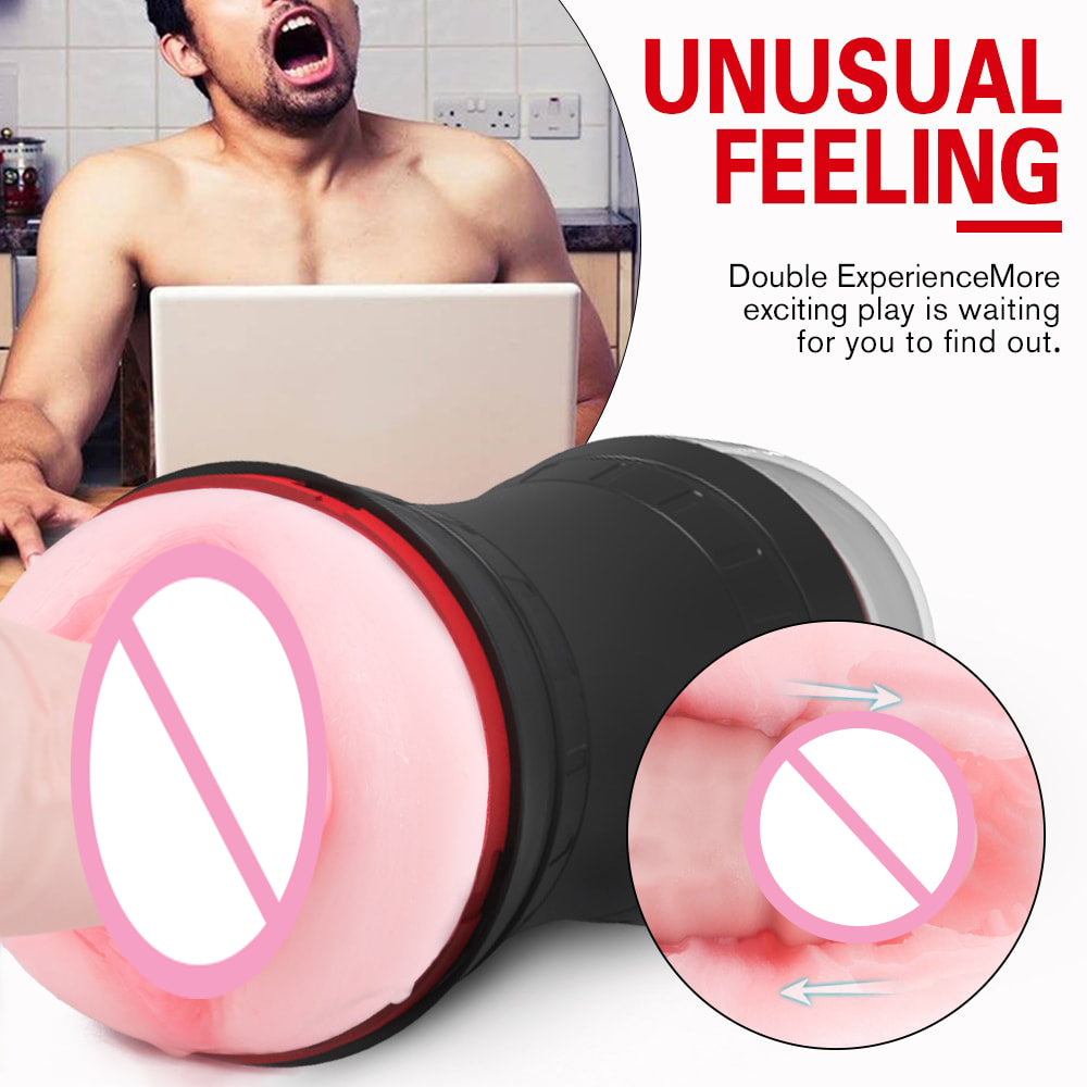 Oral Sex & 3D Textured Vagina Double-end Soft Men Masturbation Stroker