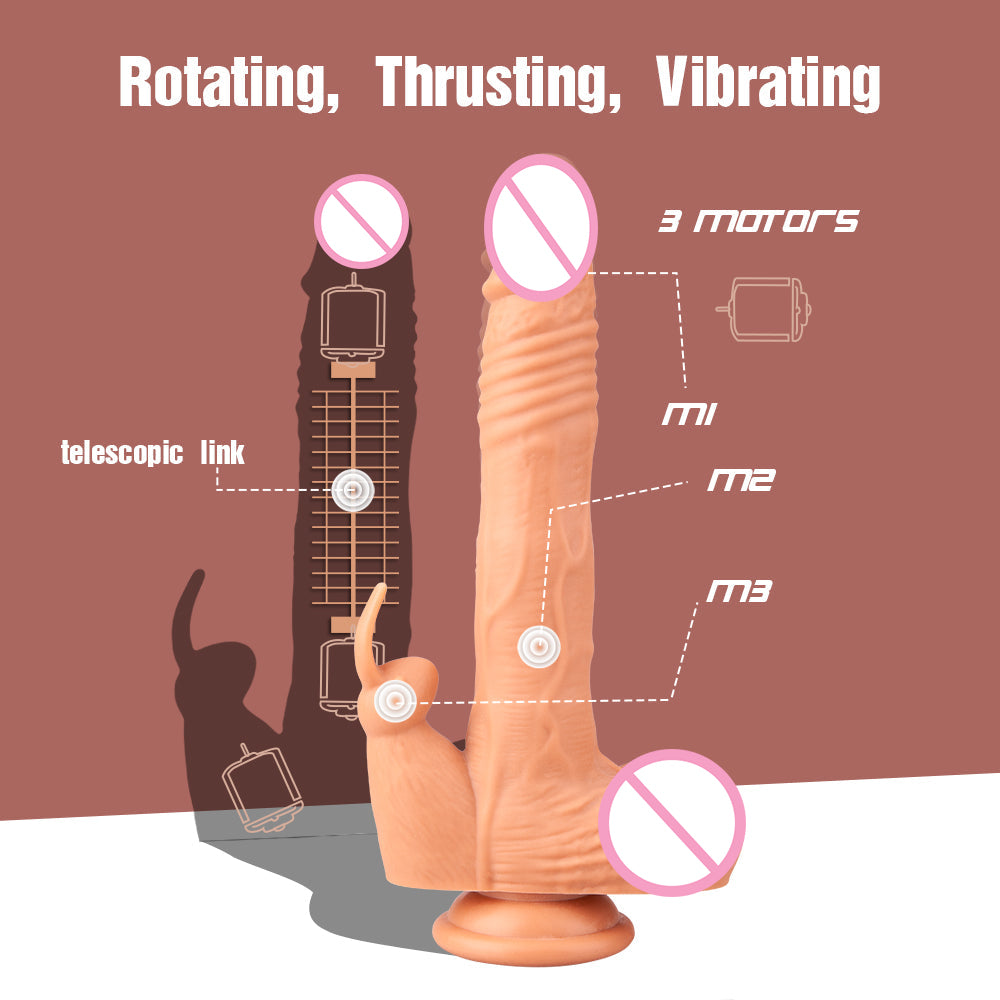 9.5 Inch Realistic Vibrating Rabbit Clit Thrusting Dildo 5*3*5 Modes