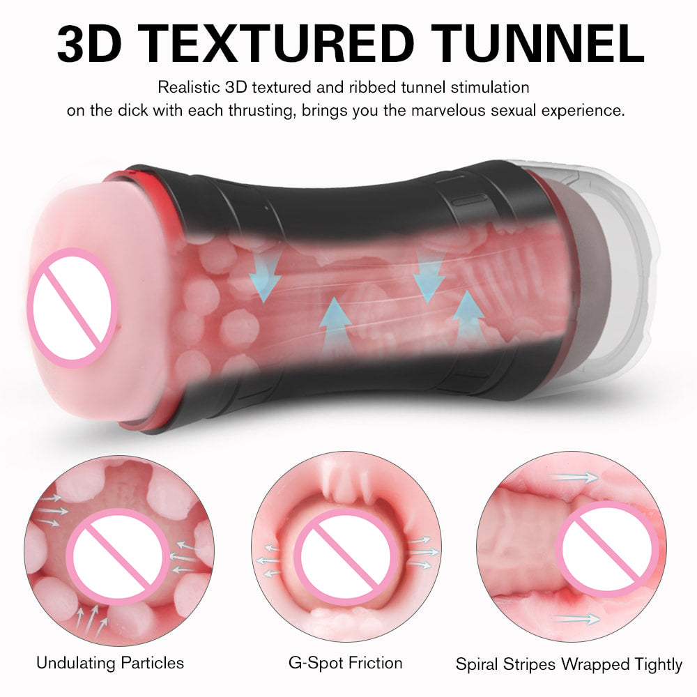 Oral Sex & 3D Textured Vagina Double-end Soft Men Masturbation Stroker