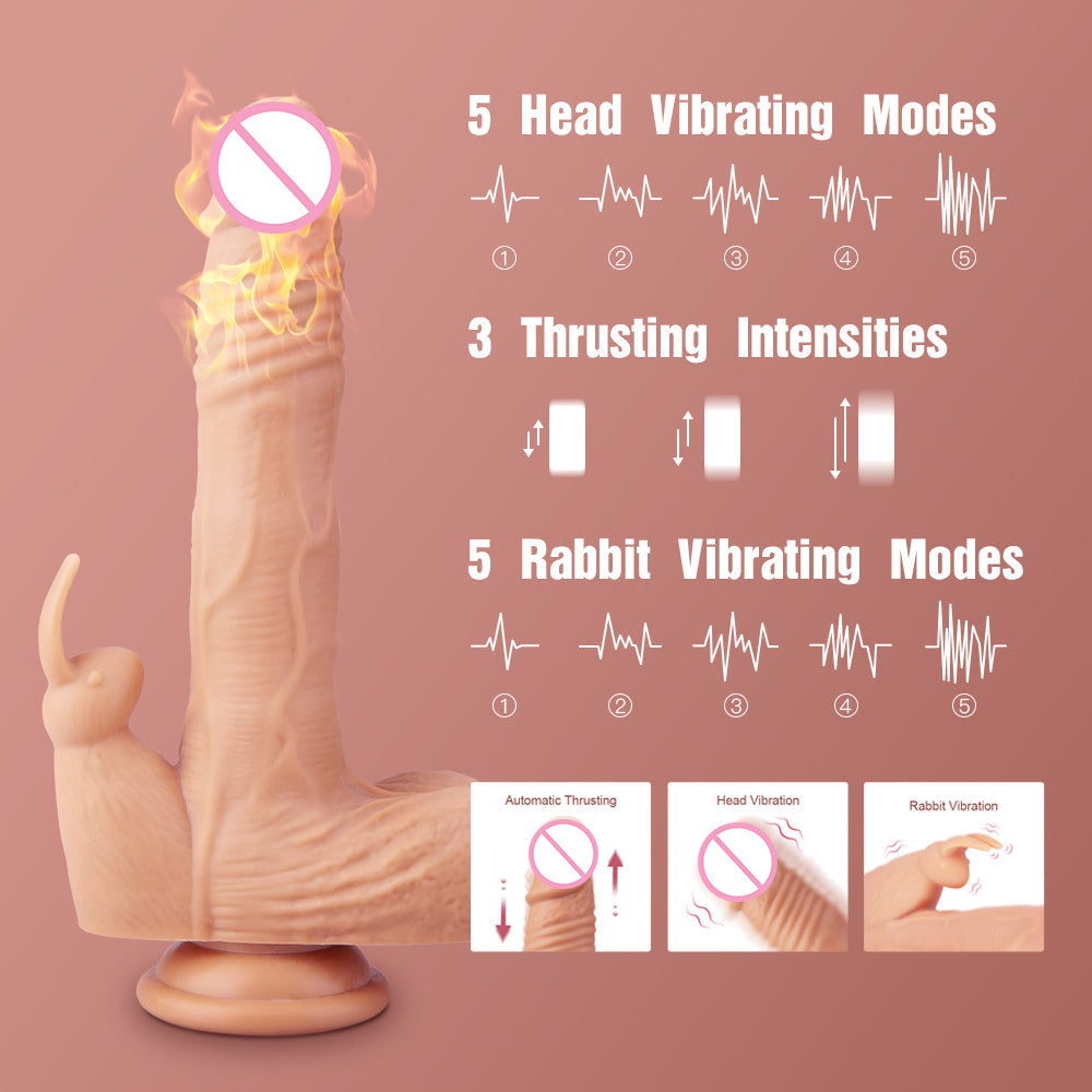 9.5 Inch Realistic Vibrating Rabbit Clit Thrusting Dildo 5*3*5 Modes