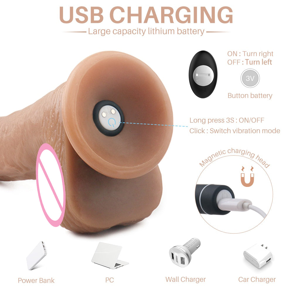 Remote Control 7.84 Inch Realistic Vibrating Dildo With Bullet 9 Modes
