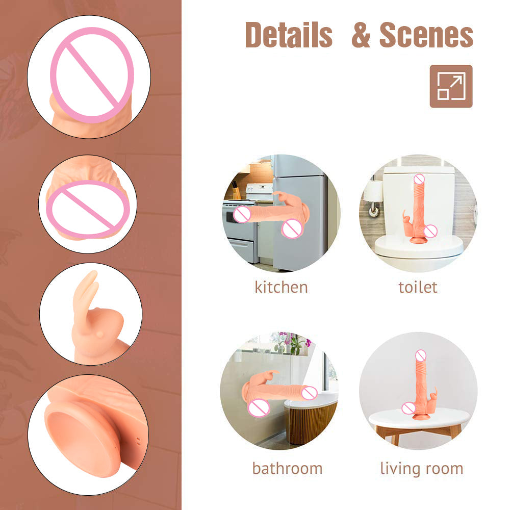 9.5 Inch Realistic Vibrating Rabbit Clit Thrusting Dildo 5*3*5 Modes