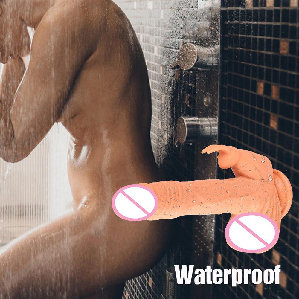 9.5 Inch Realistic Vibrating Rabbit Clit Thrusting Dildo 5*3*5 Modes