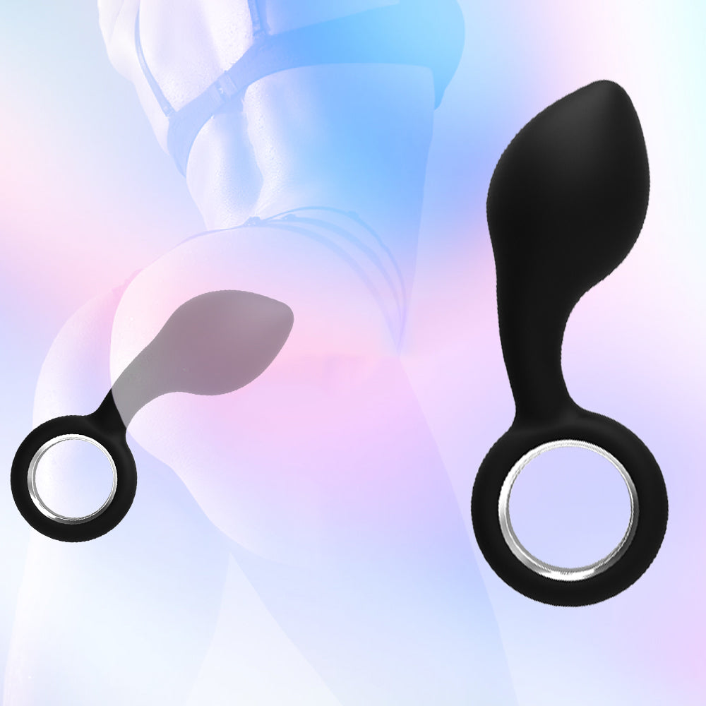 Silicone Tapered Butt Plug with Safe Pull Ring Curved Shaft Anal Play