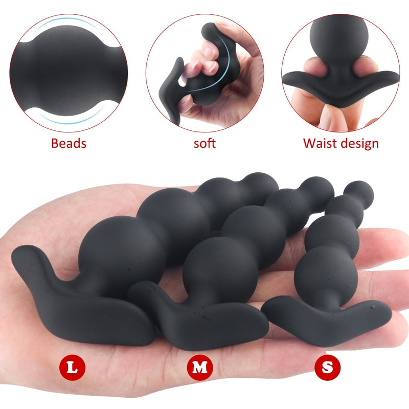 3 Sizes Anal Beads Trainer Set with Flared Base Prostate Sex Toys