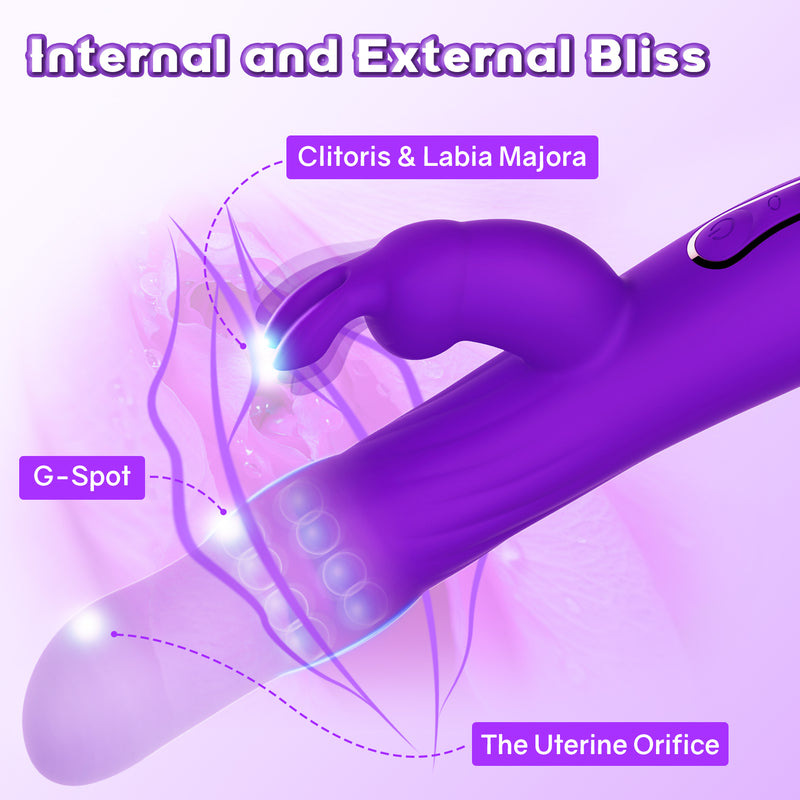 10 Patterns G-Spot Rabbit Vibrator with 4 Rotating Modes Metal Beads