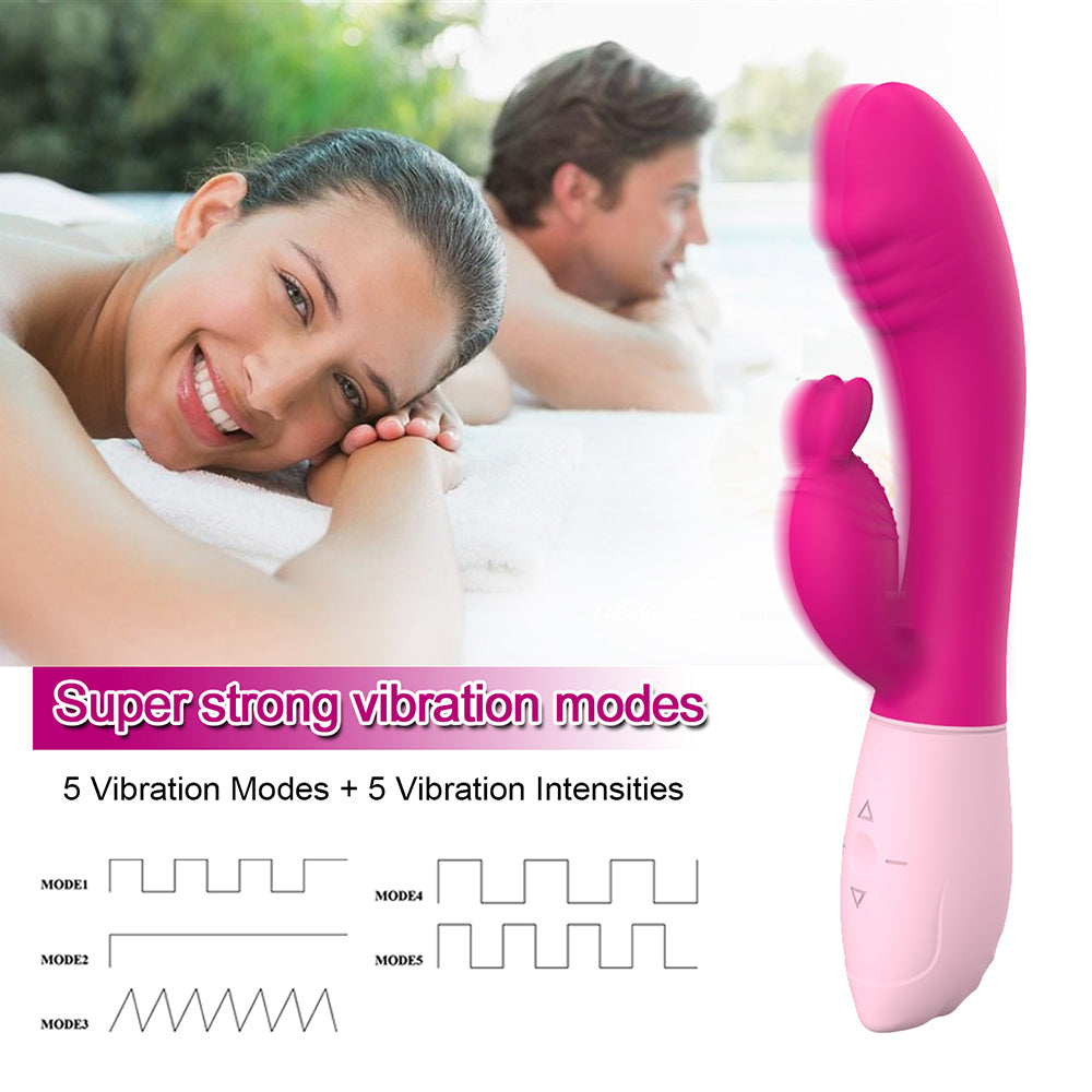 5 Modes 5 Speeds Rabbit Dildo Vibrator With Bunny Ears for Clit Stimulate
