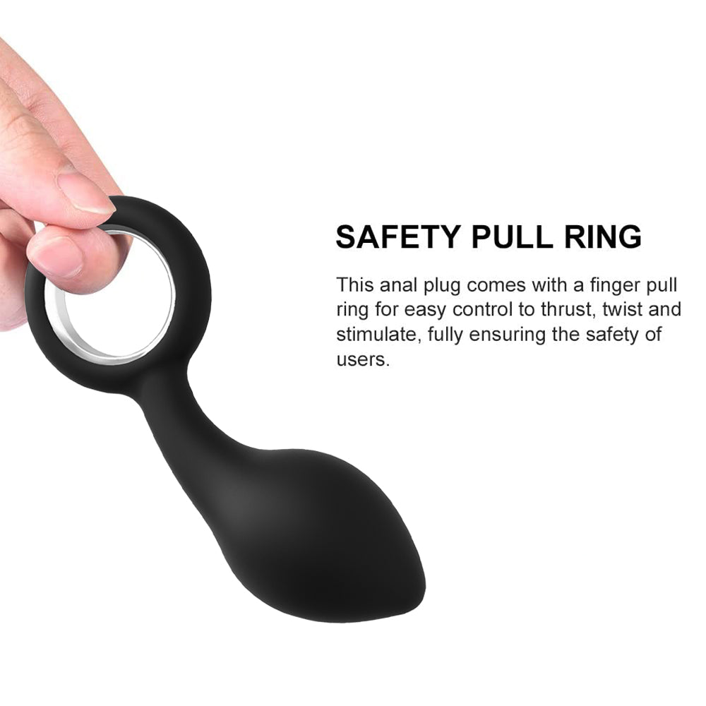 Silicone Tapered Butt Plug with Safe Pull Ring Curved Shaft Anal Play