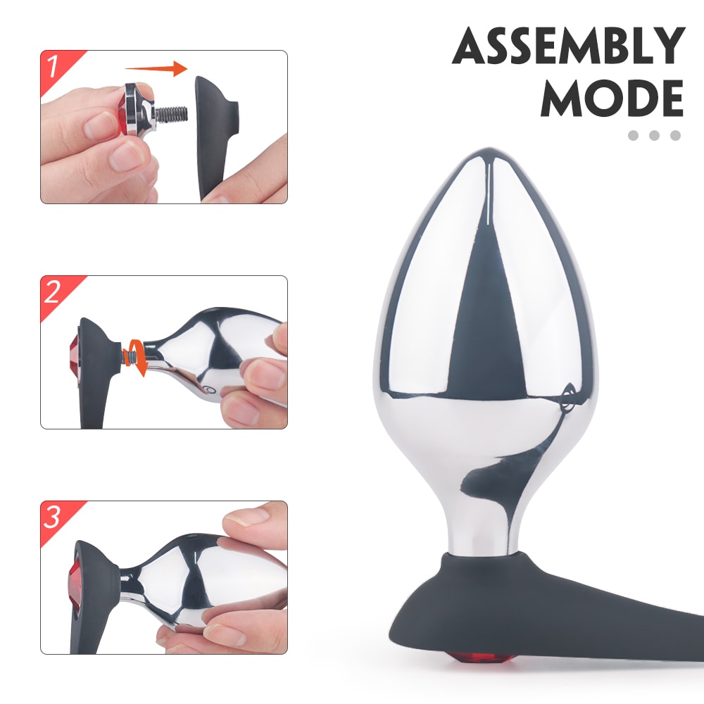 3Pcs Detachable Base Jewel Stainless Steel Anal Plug Kit with Cock Ring