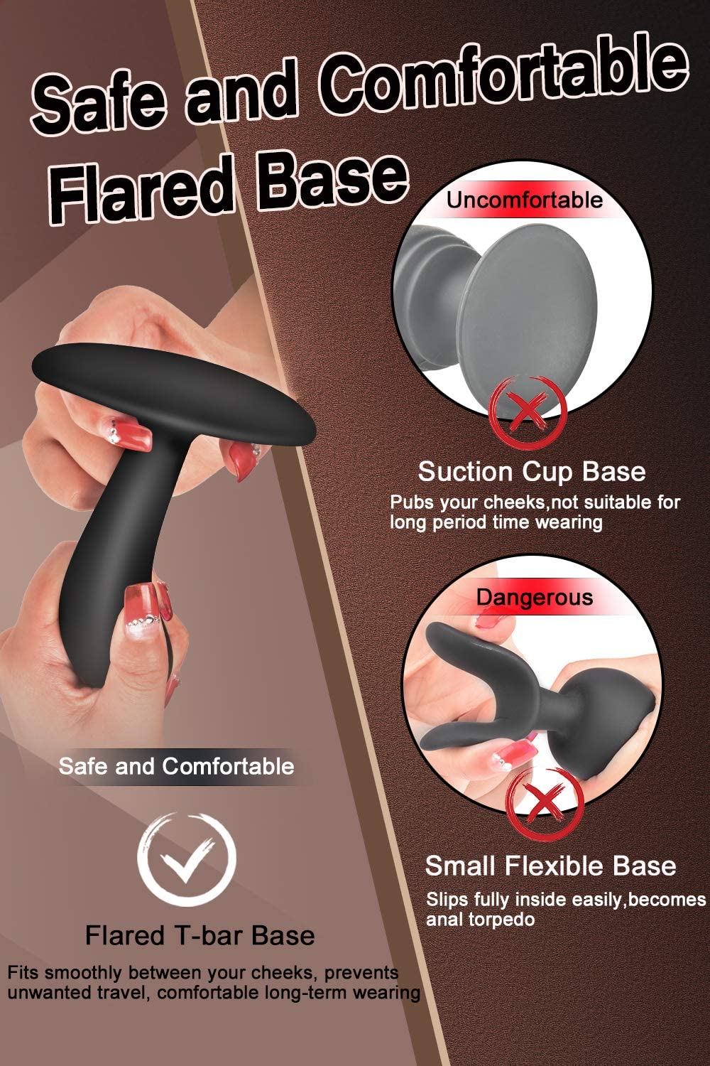 3 Sizes Wearable Anal Plugs Training Set with Flared Base Curved Shaft