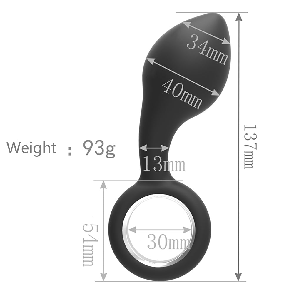 Silicone Tapered Butt Plug with Safe Pull Ring Curved Shaft Anal Play