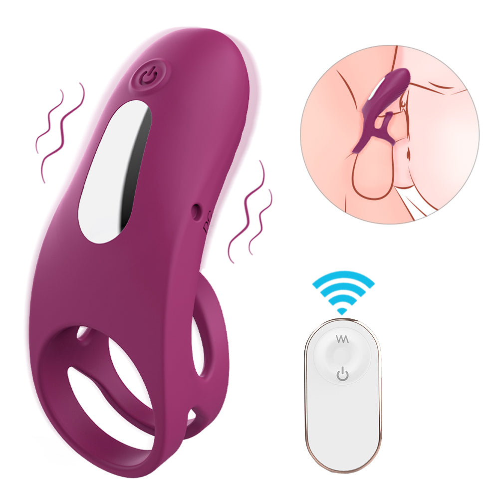 Remote Control Dual Ring Silicone Vibrating Penis Ring With 9 Modes