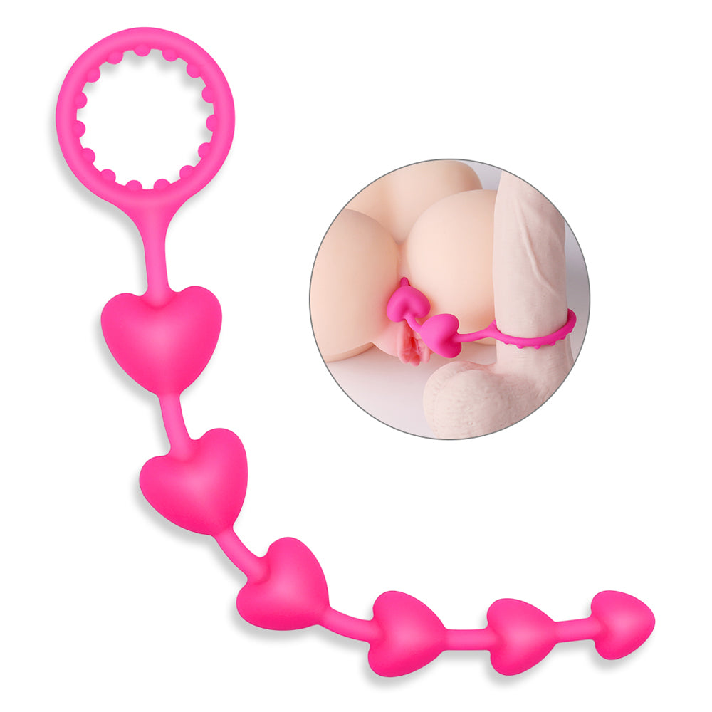 Unisex Anal Heart Shape Beads with Cock Ring Stimulus Prostate Clit