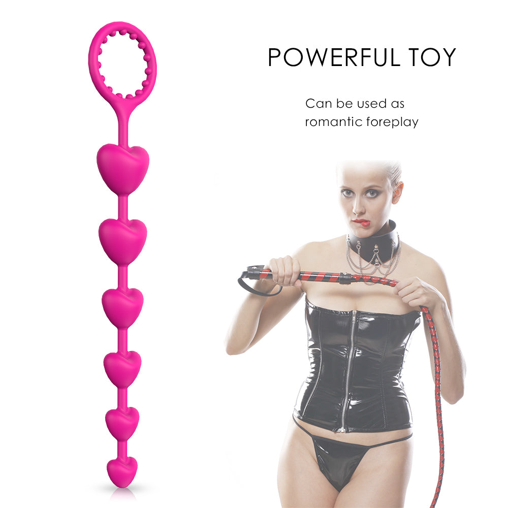 Unisex Anal Heart Shape Beads with Cock Ring Stimulus Prostate Clit