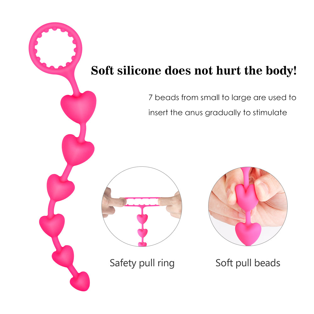 Unisex Anal Heart Shape Beads with Cock Ring Stimulus Prostate Clit