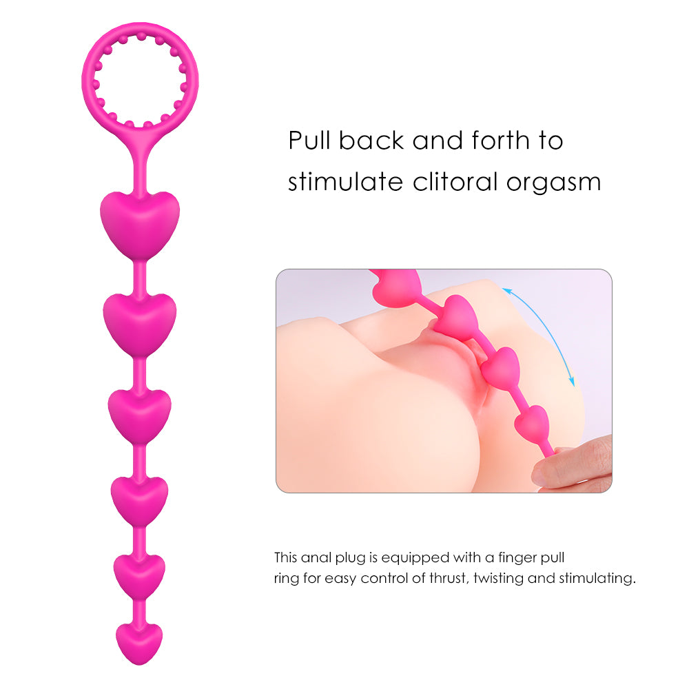 Unisex Anal Heart Shape Beads with Cock Ring Stimulus Prostate Clit