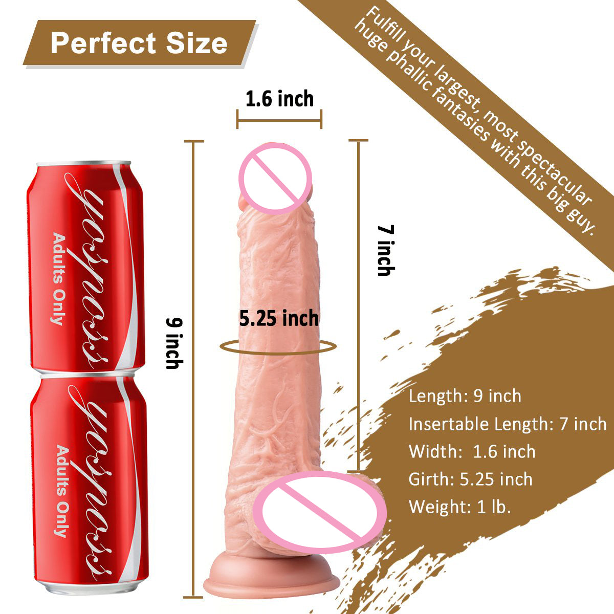 9 Inch Huge Popular Suction Cup Soft Realistic Dildo