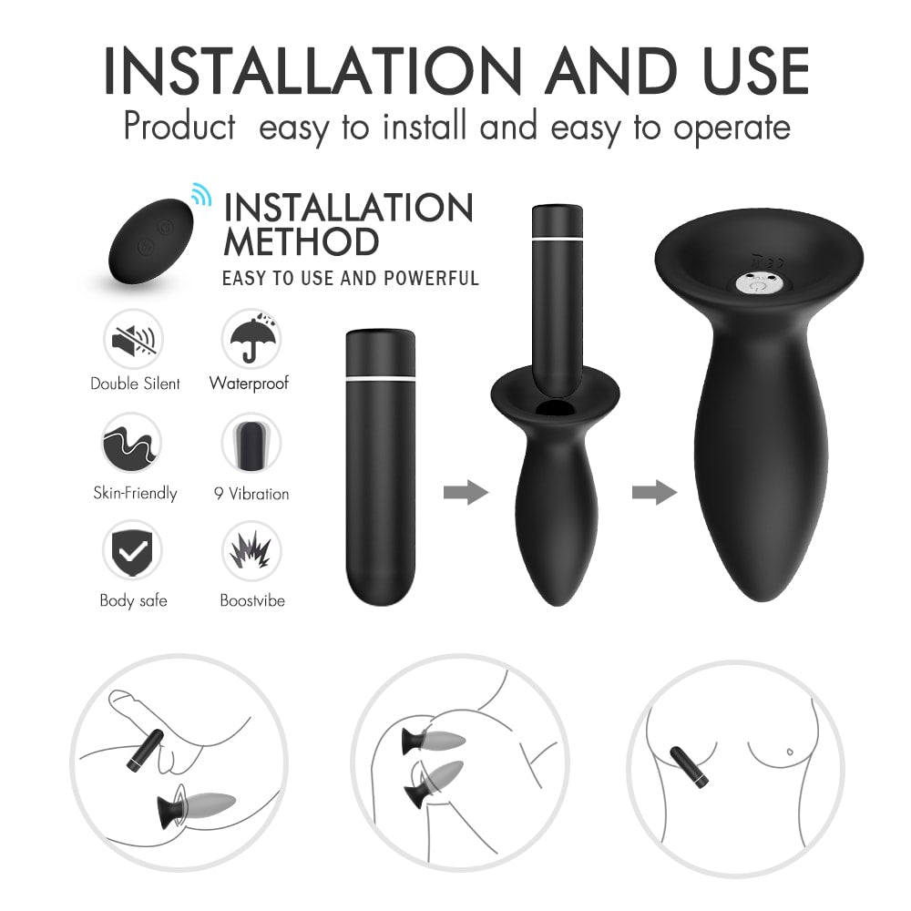 3Pcs Butt Plug Trainer Kit 9-Mode with Suction Cup & Detachable Bullet