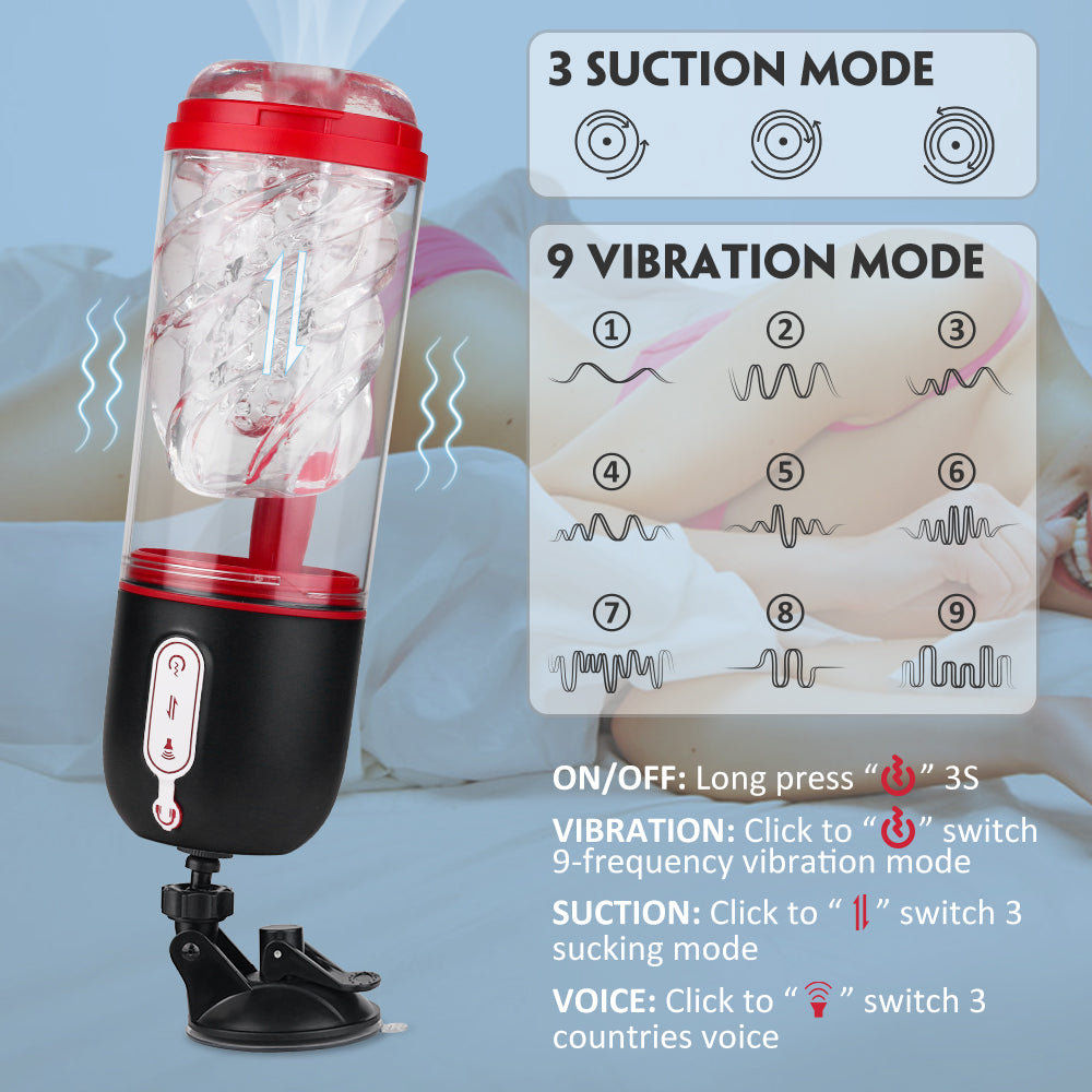 3 Countries Voice Electric Male Masturbator 3 Suctions & 9 Vibrations