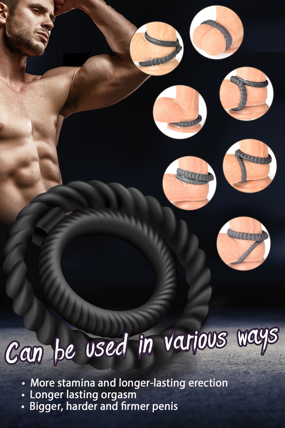 Silicone Dual Penis Ring Stretchy Erection Enhancing Cock Ring