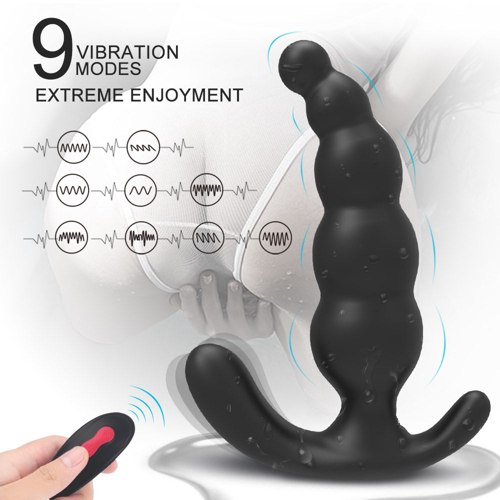 Vibrating Anal Prostate Massager with Beads Butt Plug Vibrator