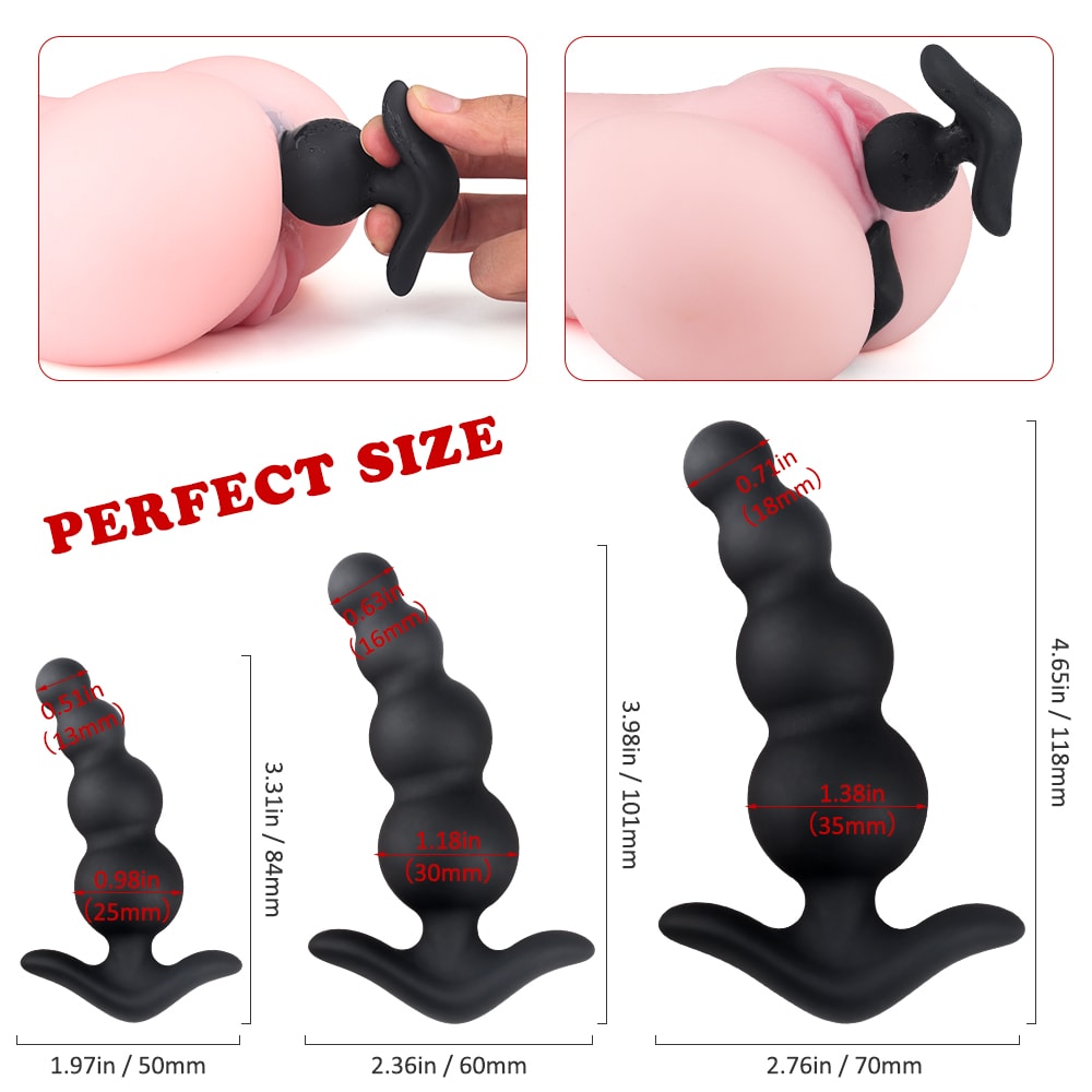 3 Sizes Anal Beads Trainer Set with Flared Base Prostate Sex Toys