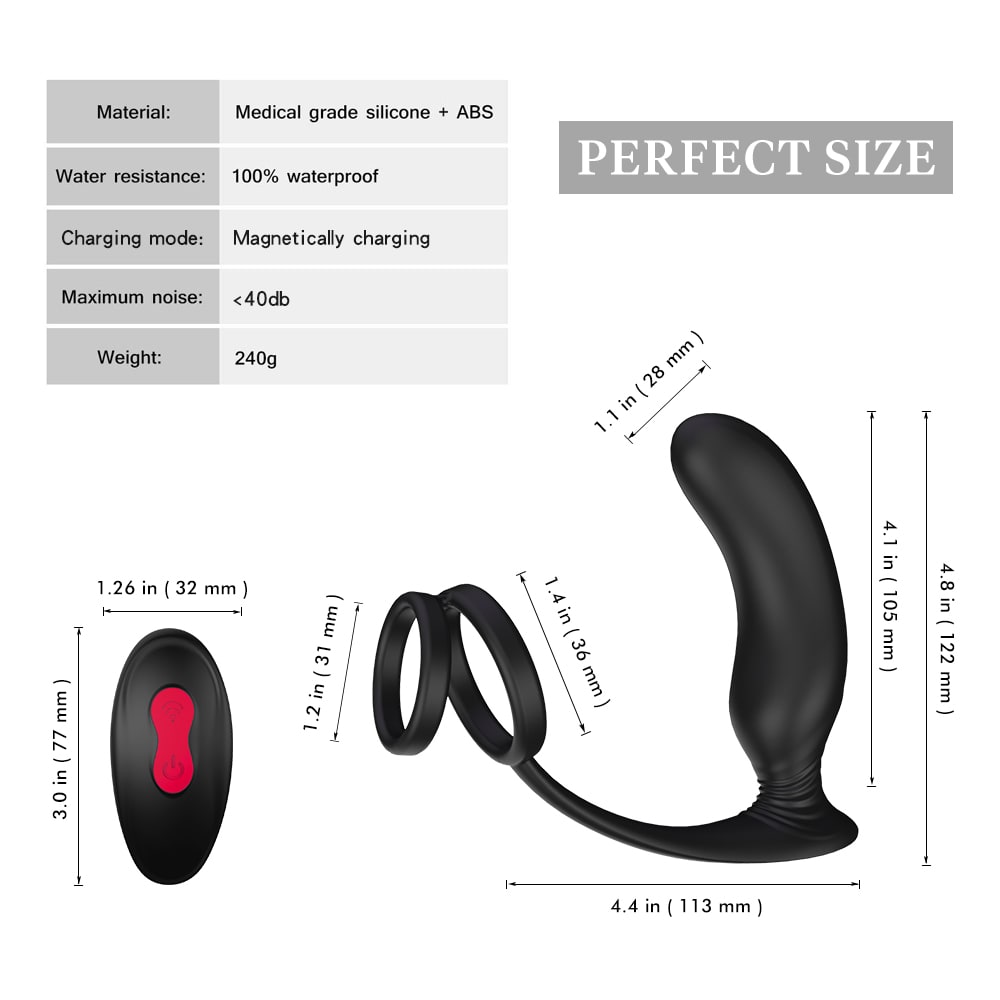 9 Modes Prostate Massager Vibrator with Penis Ring P-Spot Anal Plug