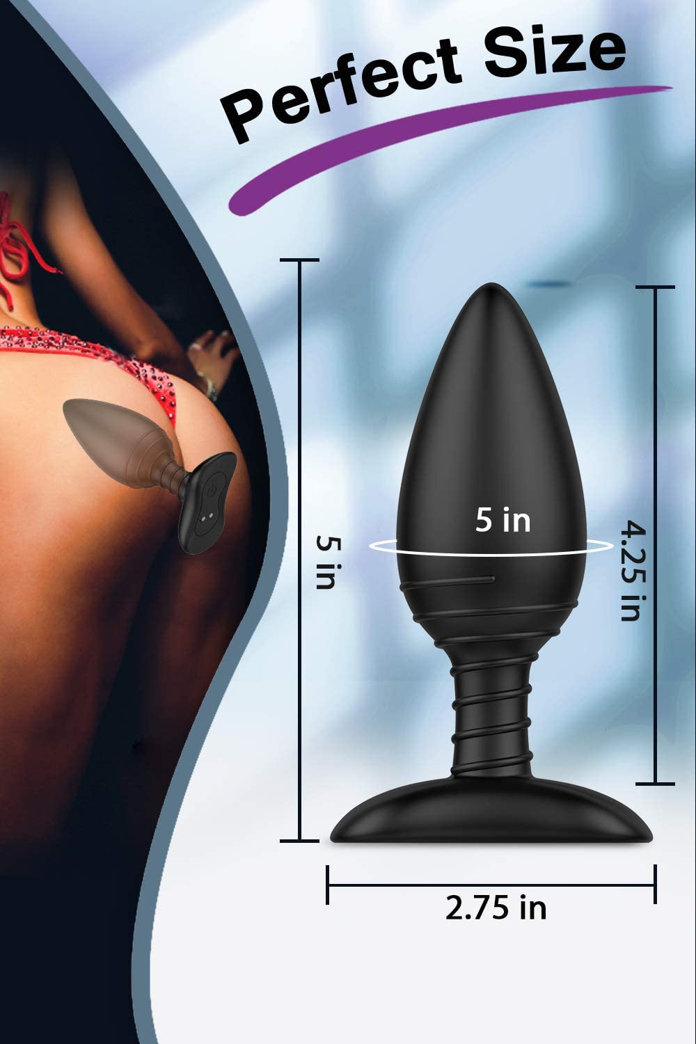 6 Modes Vibrating Anal Butt Plug with Spiral Pattern Flexible Neck