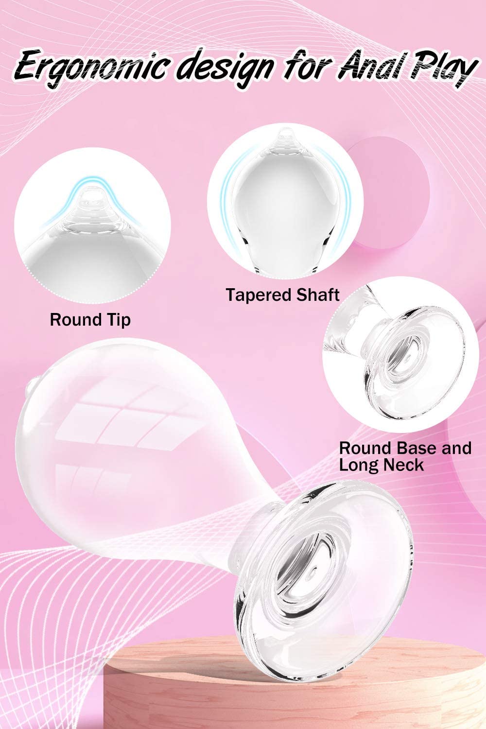3 Sizes Transparent Crystal Round Tip Anal Plugs Kit Massage Bum Plug