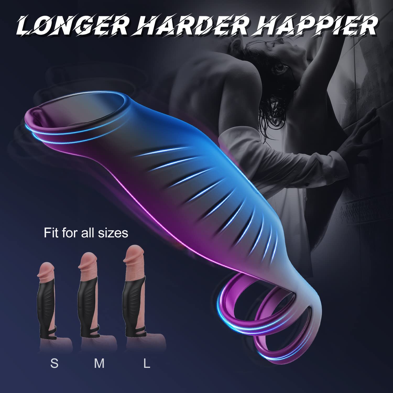 9 Modes Vibrating Triple Cock Ring Extender Sleeve for Longer Erection