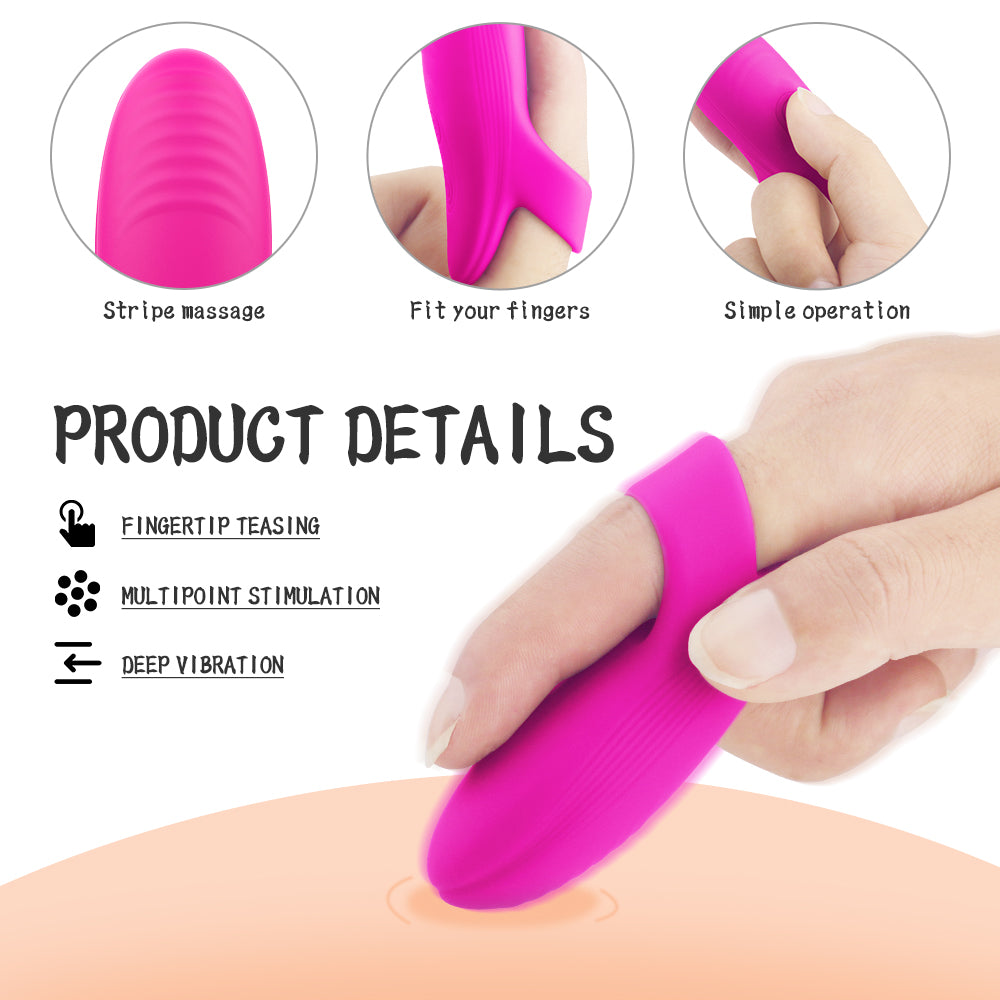 Rechargeable Silicone Finger Vibrator with 9-Pattern Fingertip Teasing