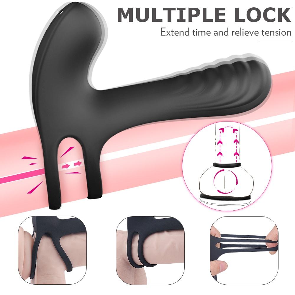 Multiple Lock Vibrating Penis Cock Ring G-Spot Clitoral Teaser 9 Modes