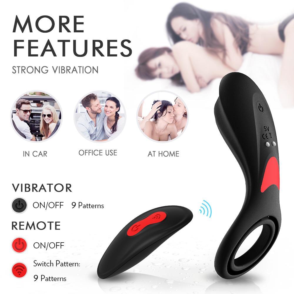 3 in 1 Rechargeable Ball Loop Vibrating Dual Cock Ring 9 Patterns